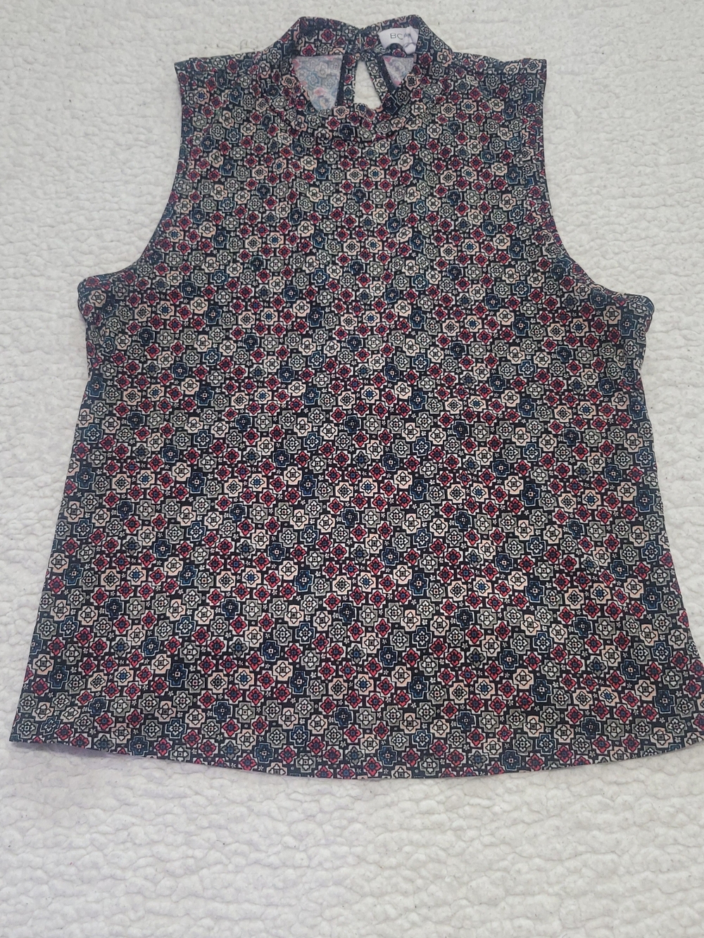 BCBGeneration Geometric Tie-Back Sleeveless Camisole - Navy & Burgundy